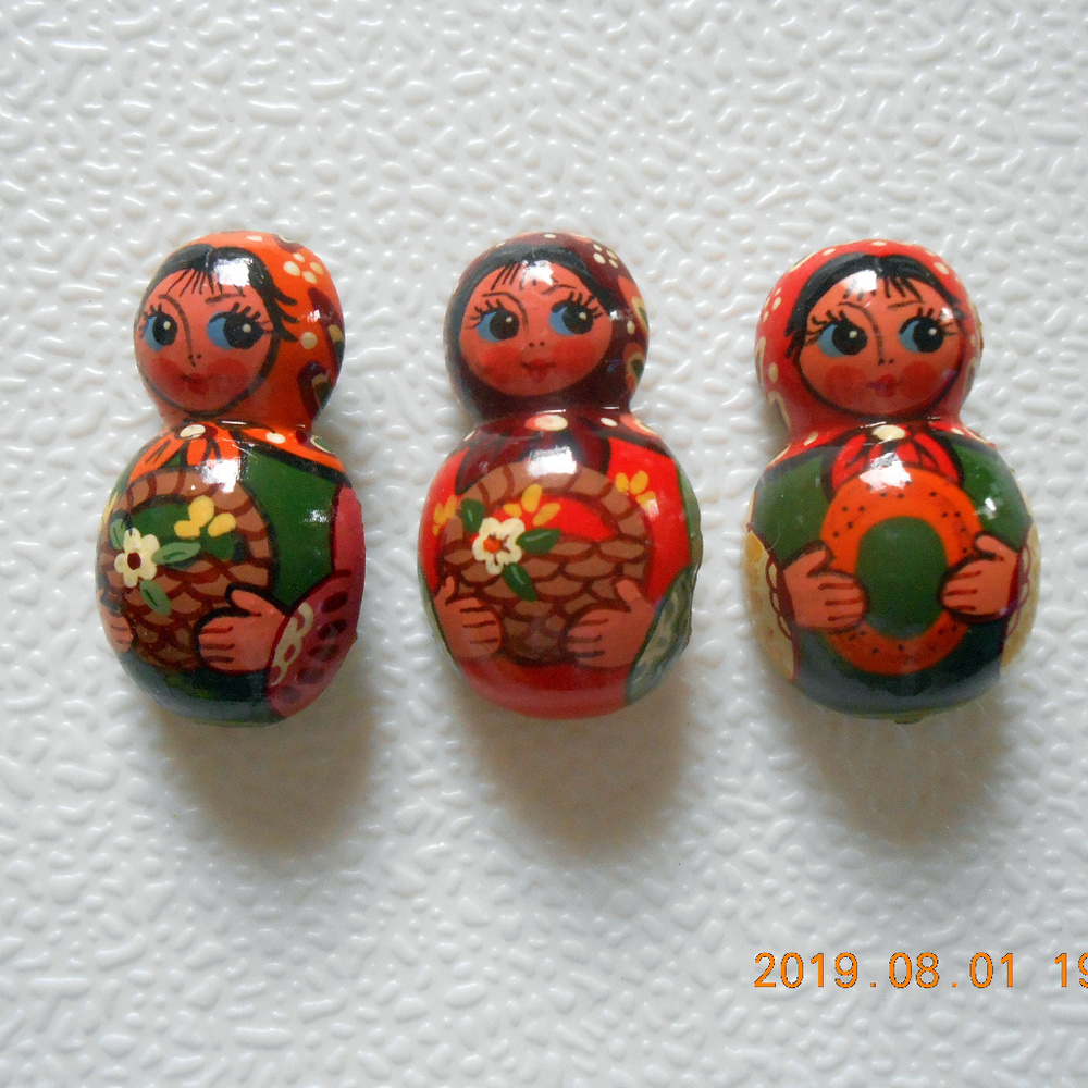vintage Russian Matryoshka pins, set of 3